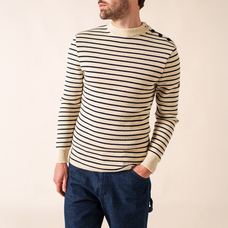 Pull SAINT JAMES Matelot rayé S Ecru/Marine