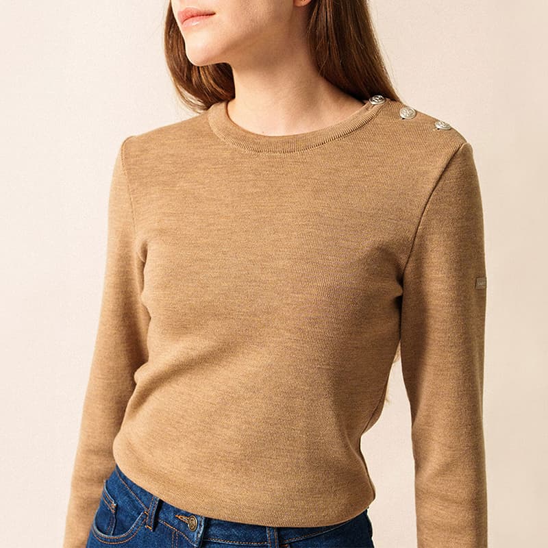 Pull marin uni SAINT JAMES Marée II Couleur 44 Beige Fonce