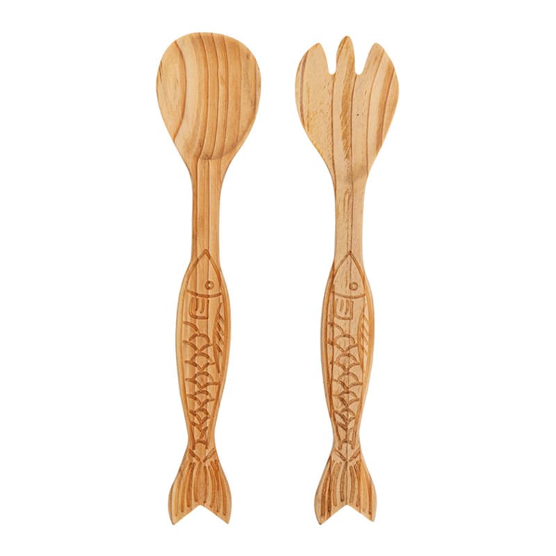 Couverts à salade en bois gravés Poisson