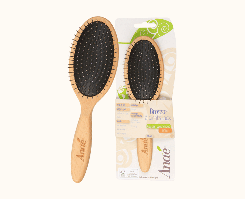 Brosse plate à picots acier en bois de hêtre ANAÉ