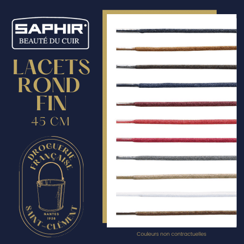 Lacets pour chaussures - Rond fin 45cm SAPHIR