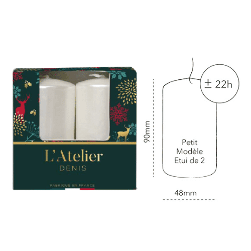 Bougie cylindrique H.9cm Blanc nacré X2 ATELIER DENIS