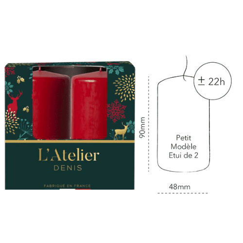 Bougie cylindrique H.9cm Rouge foncé X2 ATELIER DENIS