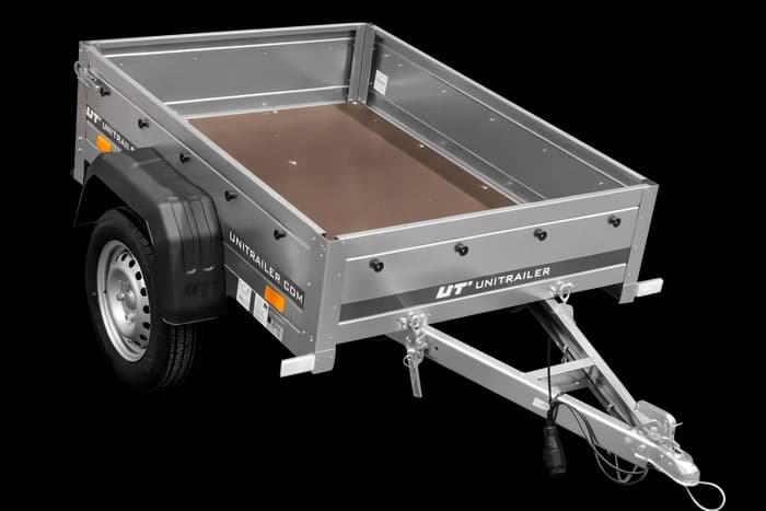 Przyczepka samochodowa 150×106 Unitrailer Garden 150 KIPP z burtami siatkowymi i pokrowcem niebieskim-Nowy