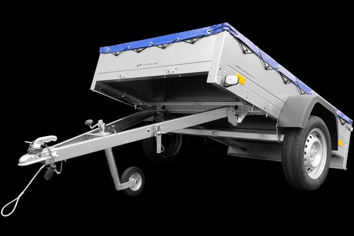 Przyczepka lekka 200×125 Unitrailer Garden 201 KIPP z pokrowcem niebieskim-Nowy