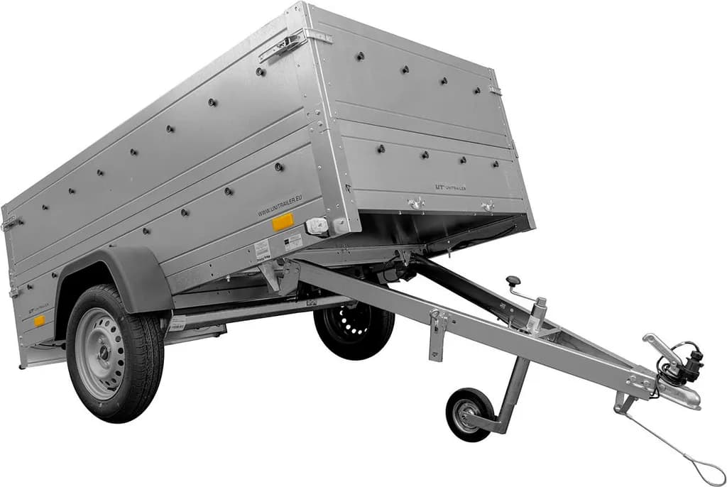Przyczepka jednoosiowa 230×125 Unitrailer Garden 230 KIPP z burtami siatkowymi, stelażem H-0 i pokrowcem szarym-Nowy