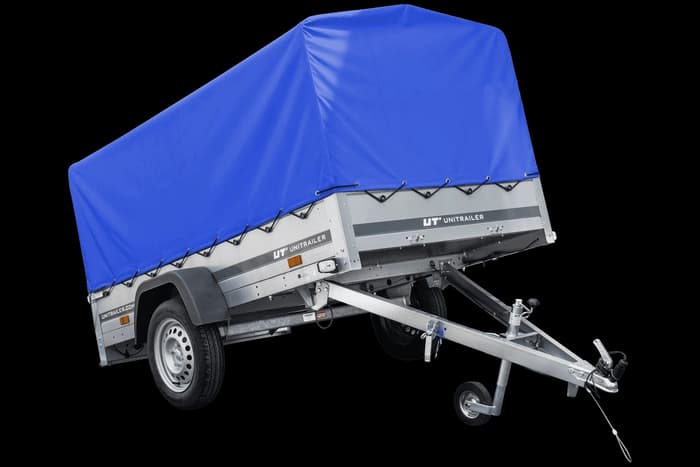 Przyczepka lekka 230×125 Unitrailer Garden 230 KIPP ze stelażem H-800 i pokrowcem niebieskim-Nowy