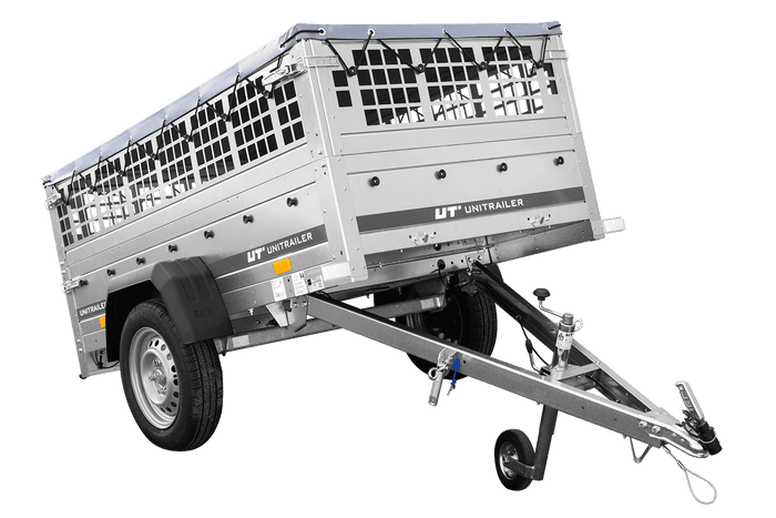 Przyczepka jednoosiowa 200×106 Unitrailer Garden 200 FD z burtami BIS i pokrowcem szarym-Nowy