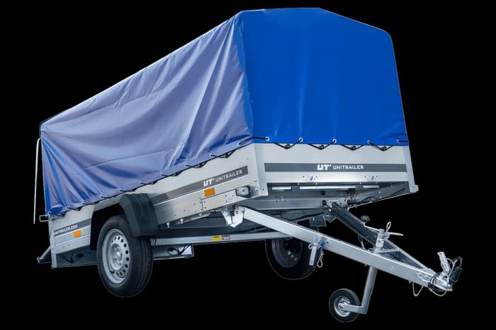 Przyczepka lekka 264×125 Unitrailer Garden 264 KIPP ze stelażem H-800 i pokrowcem niebieskim-Nowy