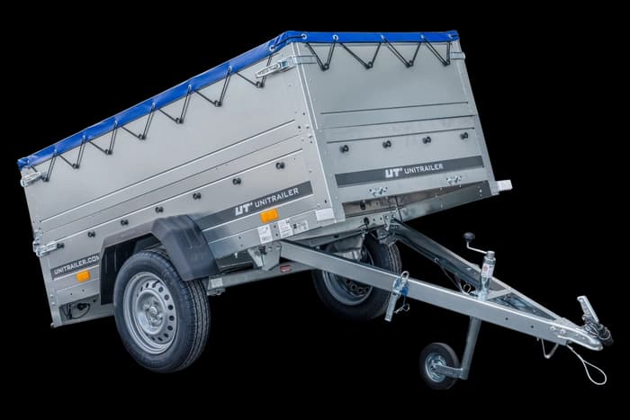 Przyczepka jednoosiowa 200×106 Unitrailer Garden 200 KIPP z burtami BIS i plandeką niebieską-Nowy