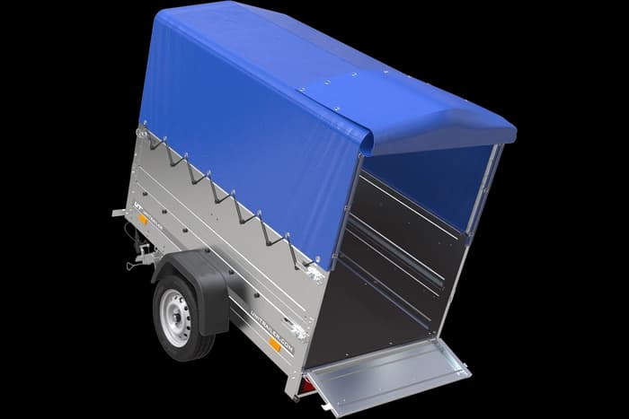 Przyczepka samochodowa 200×106 Unitrailer Garden 200 KIPP z burtami BIS, stelażem H-800 i pokrowcem niebieskim-Nowy