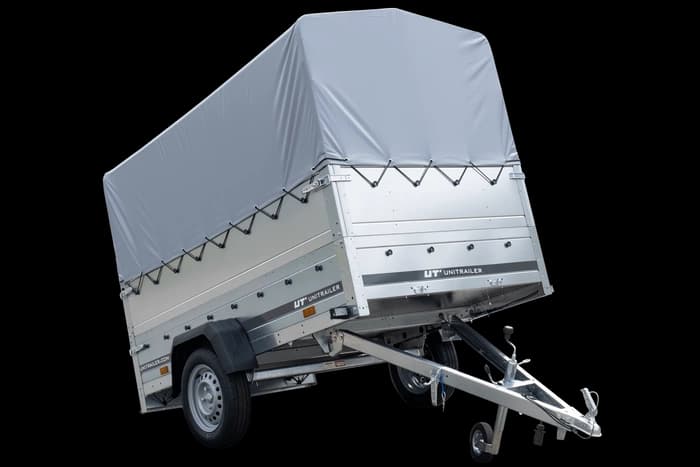 Przyczepka samochodowa 230×125 Unitrailer Garden 230 KIPP z burtami BIS, stelażem H-800 i pokrowcem szarym-Nowy