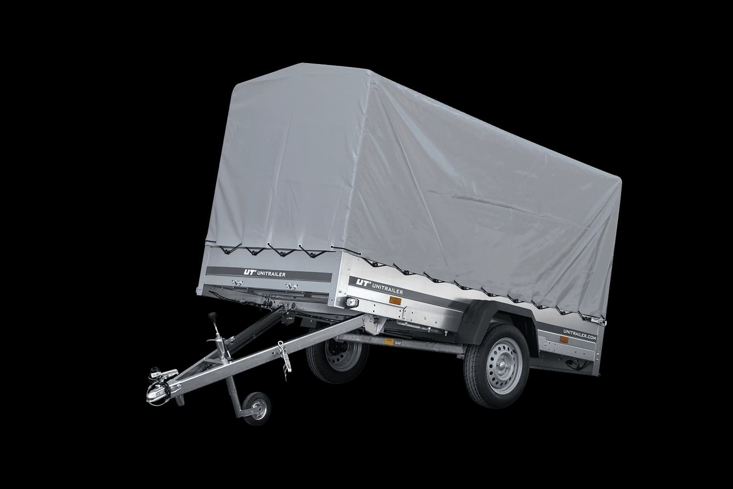 Przyczepka samochodowa 264×125 Unitrailer Garden 264 KIPP ze stelażem H-1100 i pokrowcem szarym-Nowy