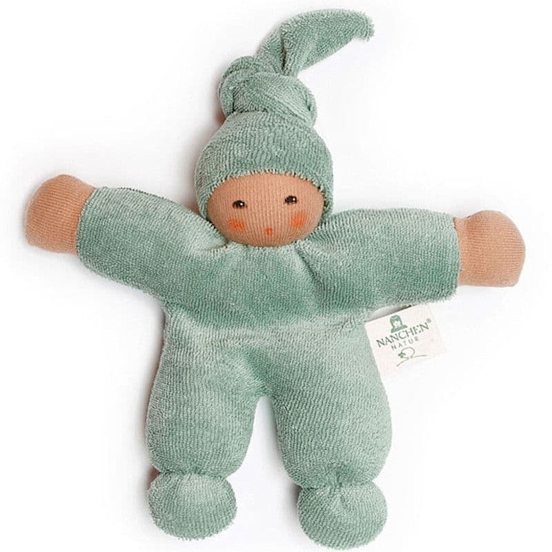 Poupon Waldorf 17cm Nanchen® Natur Pimpel Coton Bio Eponge Vert d'eau