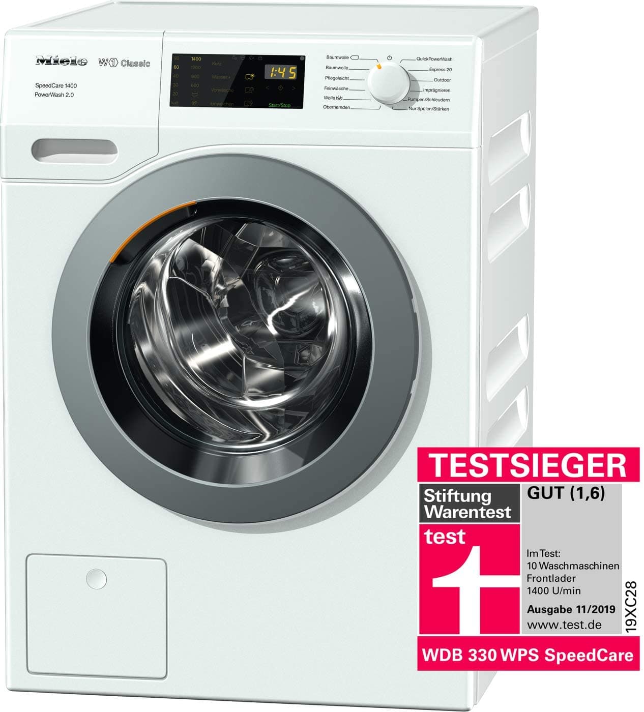 Lave-linge à chargement frontal Miele WDB 330 WPS SpeedCare / avec tambour en nid d'abeille de 7 kg pour un lavage en douceur / Lave-linge Miele pour 