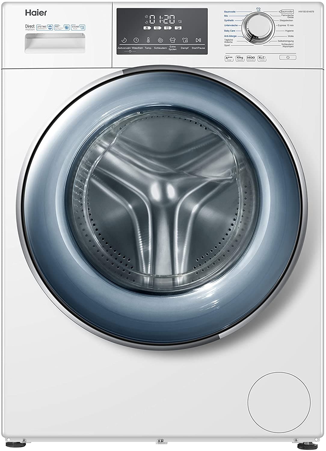 Chargeur frontal pour lave-linge Haier HW100-B14876 / 10 kg / particulièrement silencieux / 118 kWh / an / moteur à mouvement direct / tambour XL / AB