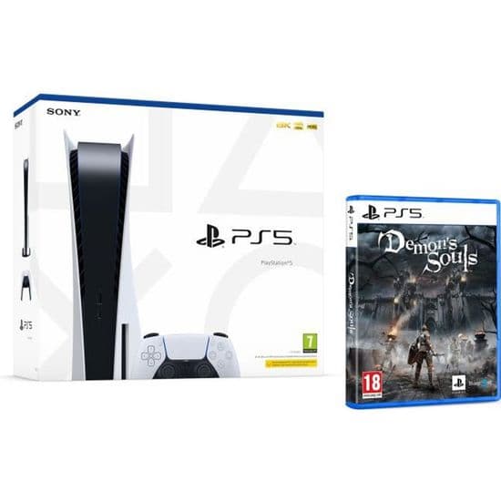 Sony PlayStation 5 - Standard Edition, 825GB SSD, 60FPS, 4K, HDR (Avec lecteur) + Demon's Souls