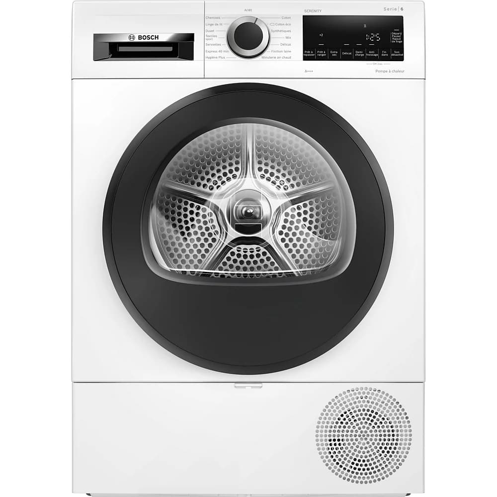 Sèche linge pompe à chaleur BOSCH WQG233DSFR Serenity série 6   Pompe à chaleur - Label énergie A+++ Capacité standard (8kg) - Tambour 112L Tambour in