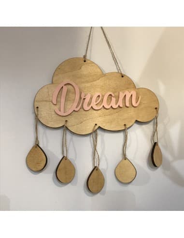 Décoration murale Nuage en bois "Dream" Rose