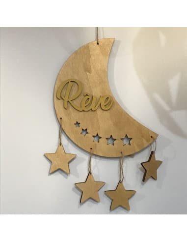 Décoration murale Lune en bois "Rêve" Jaune