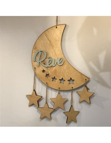 Décoration murale Lune en bois "Rêve" Vert