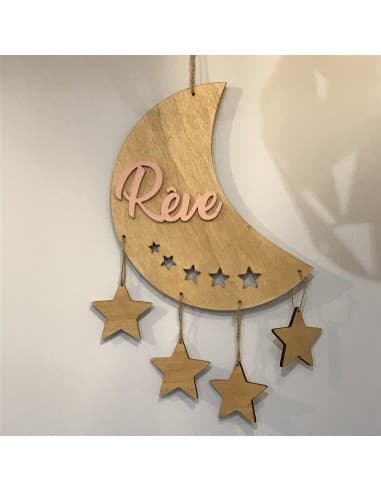 Décoration murale Lune en bois "Rêve" Rose