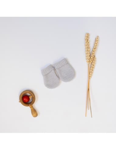 Moufles de naissance en tricot Gris Gris 0 - 1 mois