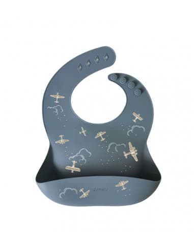 Bavoir souple en silicone Zakuw - Avions Bleu