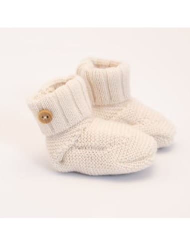 Bottons Chaussons de naissance en tricot Ecru Crème