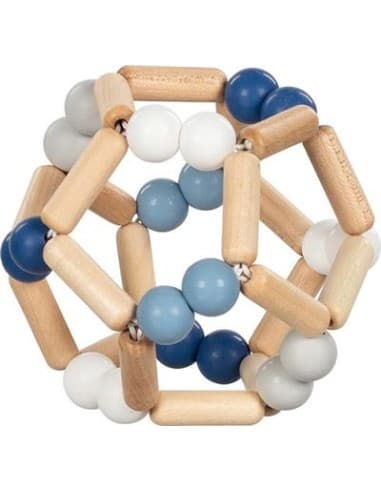 Hochet balle flexible en bois et silicone Bleu