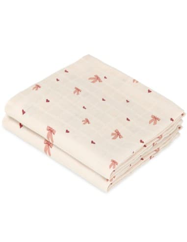 Lange en mousseline de coton biologique Bows Crème