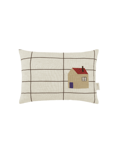 Coussin en Lin Black Grid Home Beige