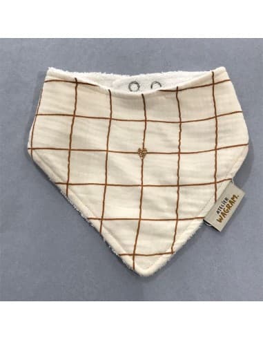 Bavoir Bandana Carreaux Gaze & Bambou Crème Blanc cassé