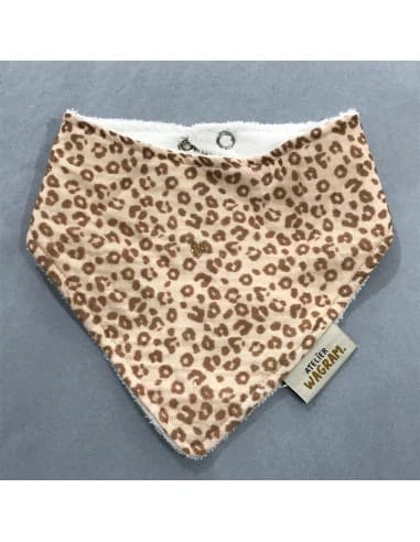 Bavoir Bandana Léopard Gaze & Bambou Crème Beige