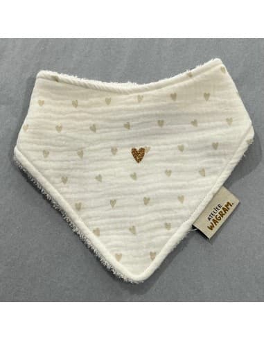 Bavoir Bandana Cœur Gaze & Bambou Blanc Blanc