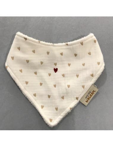 Bavoir Bandana Cœur Rouge Gaze & Bambou Blanc Blanc
