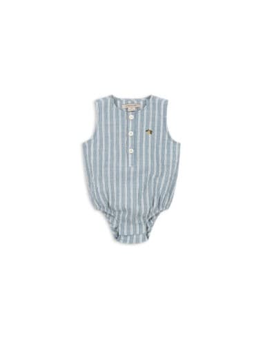 Barboteuse d'été Trio Blue Stripe en coton bio Bleu 12 mois