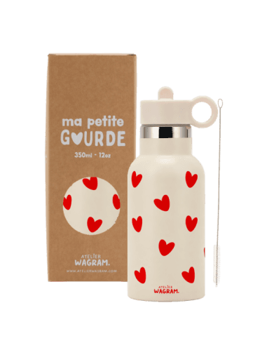 Gourde isotherme Blanche Cœurs Rouges