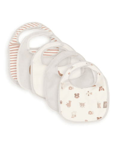 Lot de 5 bavoirs naissance Animal Friends Blanc cassé