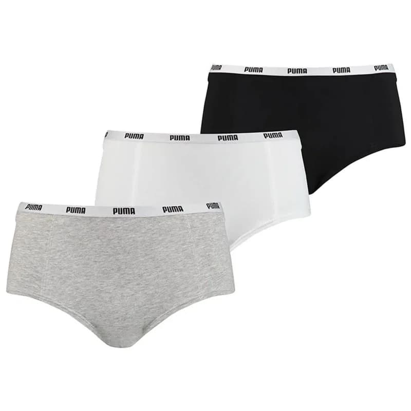 PUMA - Boxers Mini Short Femme Coton Pack de 3 XL Puma minishort Packx3 Blanc/Gris/Noir