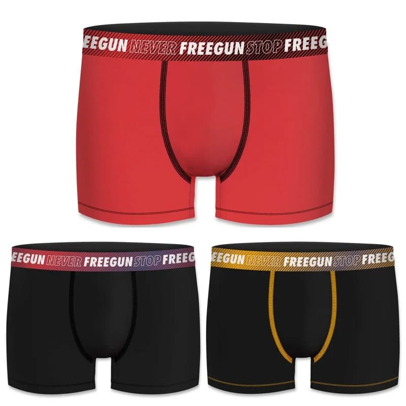 Freegun - Lot de 3 Boxers Coton Homme Never Stop L Rouge