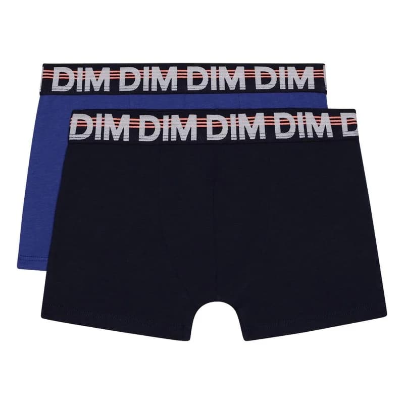 Dim - Lot de 2 Boxers Garçon Coton Stretch EcoDim Classic 12 ans Bleu Outremer/Bleu Navy