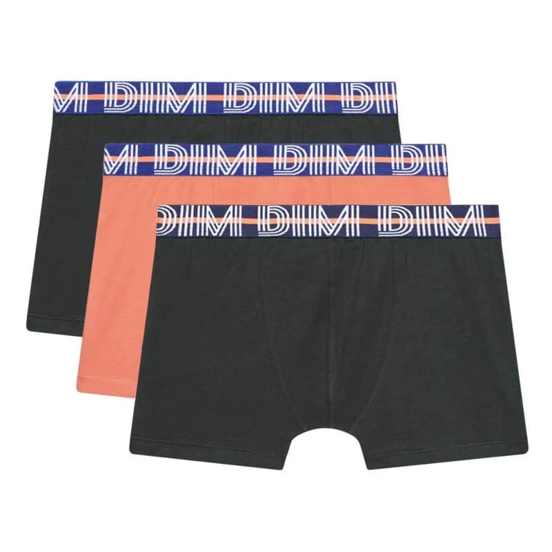 Dim - Lot de 3 Boxers Garçon Coton Stretch EcoDim Classic 12 ans Orange/Noir/Noir