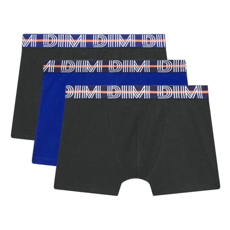 Dim - Lot de 3 Boxers Garçon Coton Stretch EcoDim Classic 4-5 ans Bleu/Noir/Noir