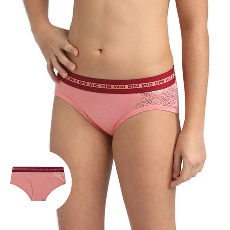 Dim - Shorty Fille Coton Stretch DIM Sport 16 ans Rose Corail bordeaux