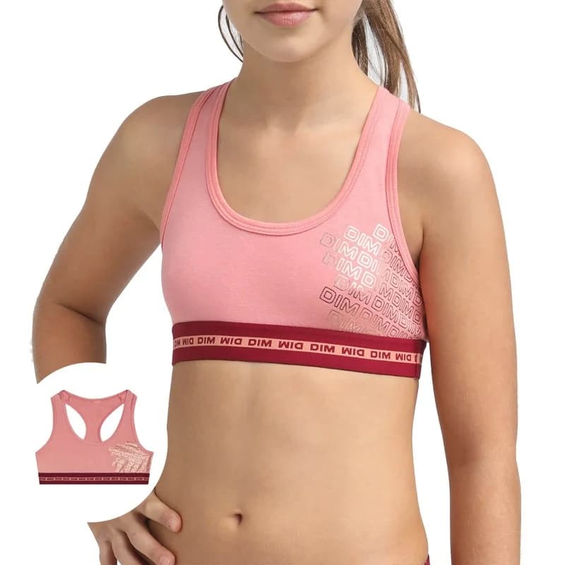 Dim - Brassière Fille Coton Stretch DIM Sport 16 ans Rose Corail bordeaux