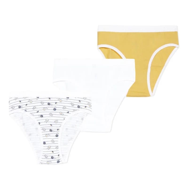 Dim - Lot de 3 Culottes Fille Coton Stretch "Les Pockets Ecodim" 14 ans Daisy/Blanc/Jaune