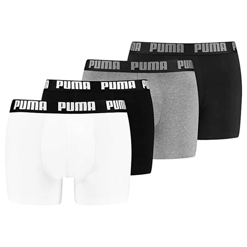 PUMA - Pack de 4 Boxers Homme Coton BASIC XL Blanc / Gris Melange