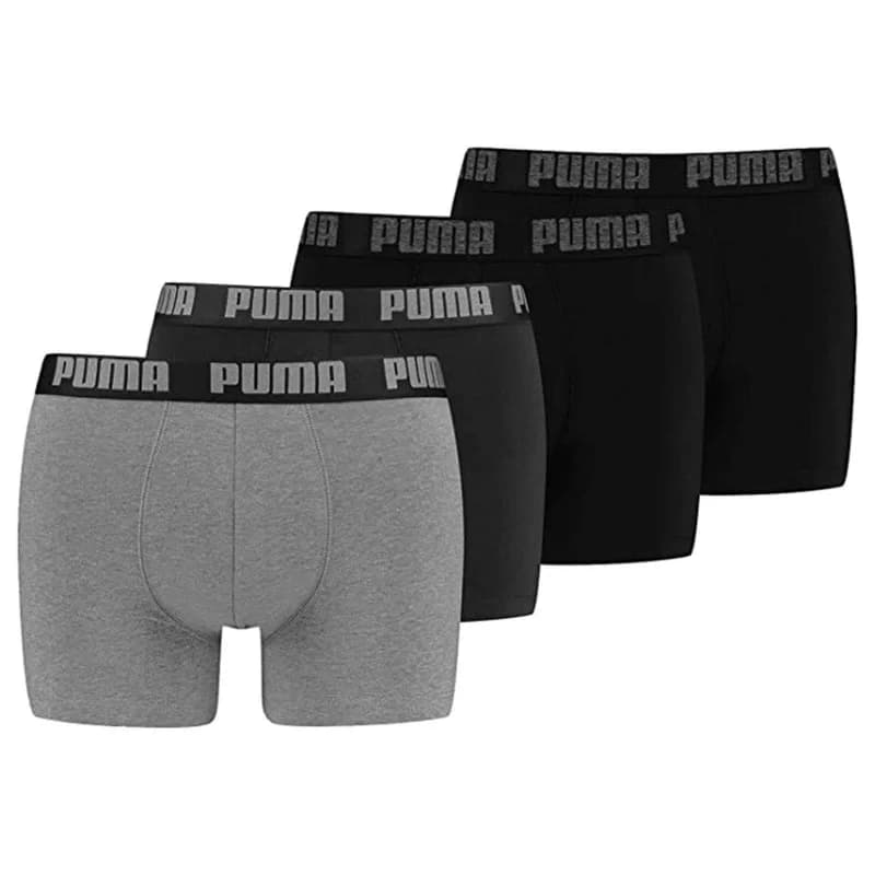 PUMA - Pack de 4 Boxers Homme Coton BASIC S Noir / Gris Melange