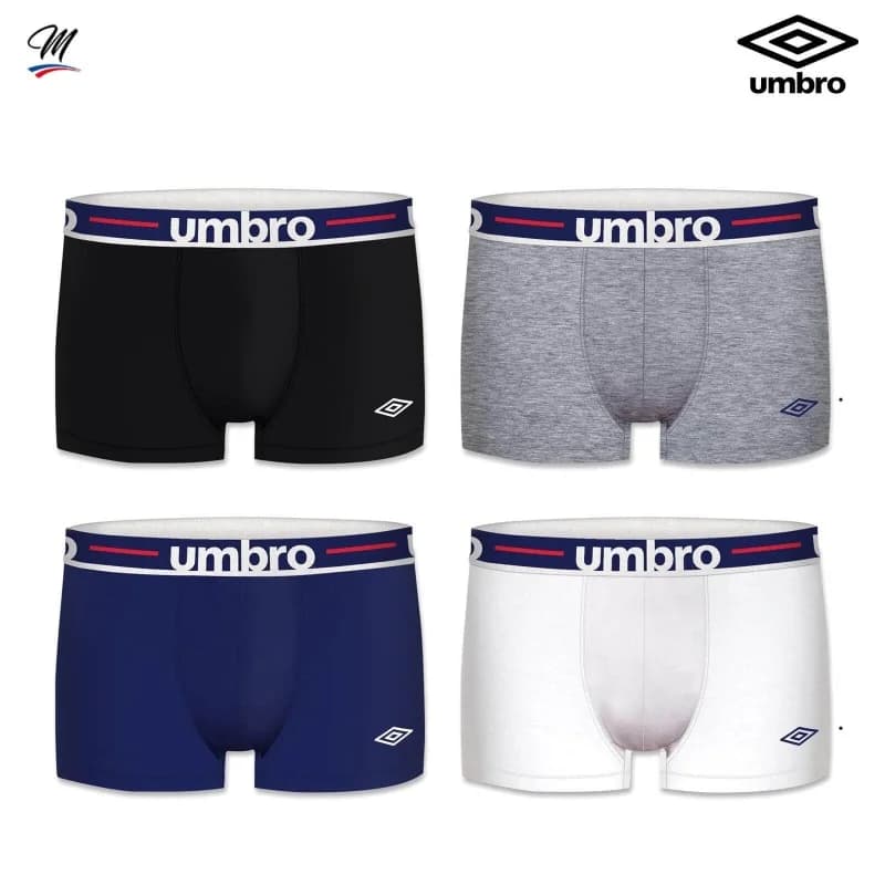 Umbro - Lot de 4 Boxers Homme 100% Coton L Noir / Gris / Bleu / Blanc